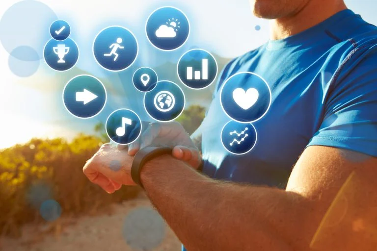 This image shows a close-up of a man's arm wearing a top-rated fitness tracker watch